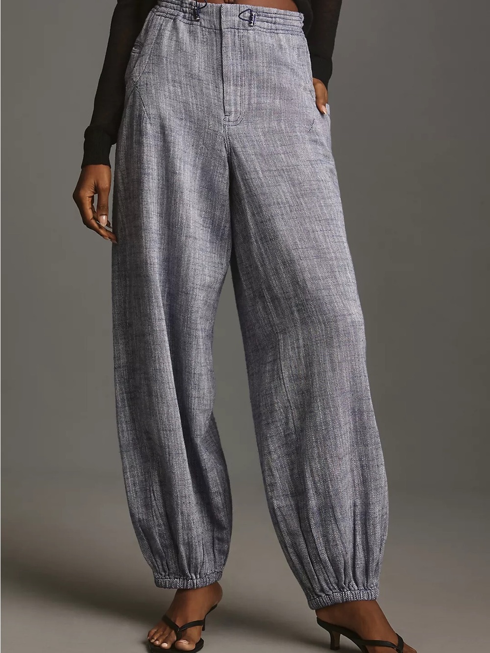 Anthropologie Wide-Leg Drawstring Hem Pants in Heathered Gray - Picture 2 of 13